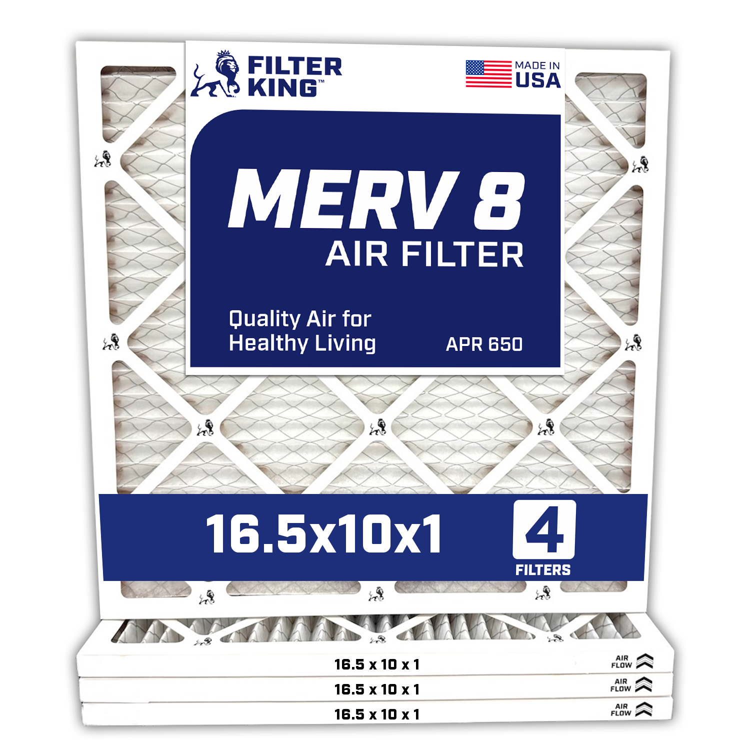 Filter King 16.5x10x1 Air Filter 4-PACK MERV 8 Actual Size 16.5 x 10 x .75″