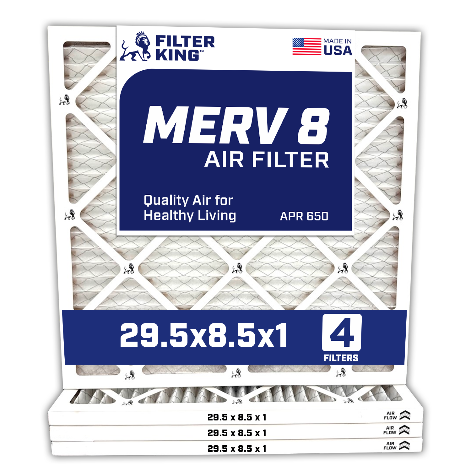 Filter King 29.5×8.5×1 Air Filter 4-PACK MERV 8 Actual Size 29.5 x 8.5 x .75″