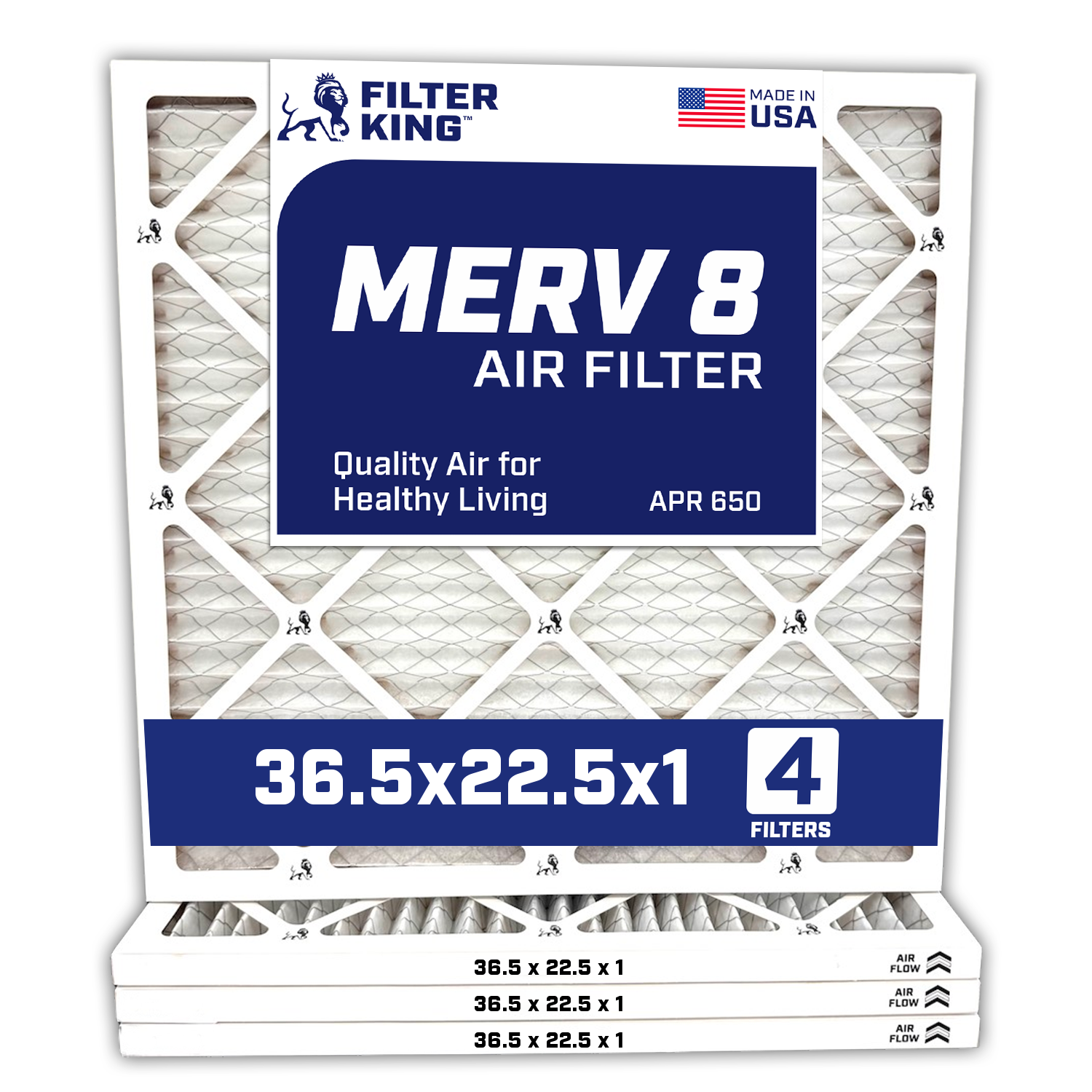 Filter King 36.5×22.5×1 Air Filter 4-PACK MERV 8 Actual Size 36.5 x 22.5 x .75″
