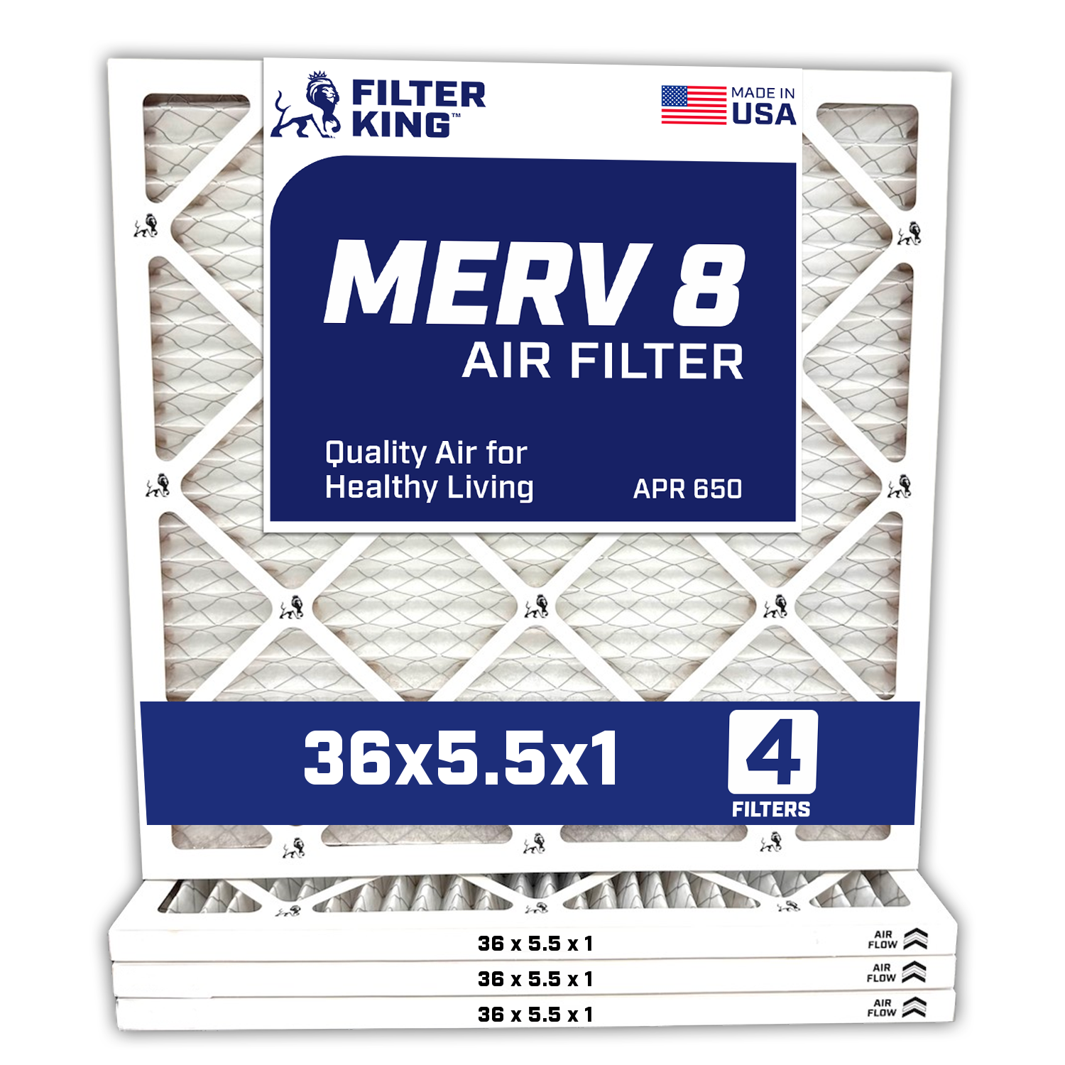 Filter King 36×5.5×1 Air Filter 4-PACK MERV 8 Actual Size 36 x 5.5 x .75″