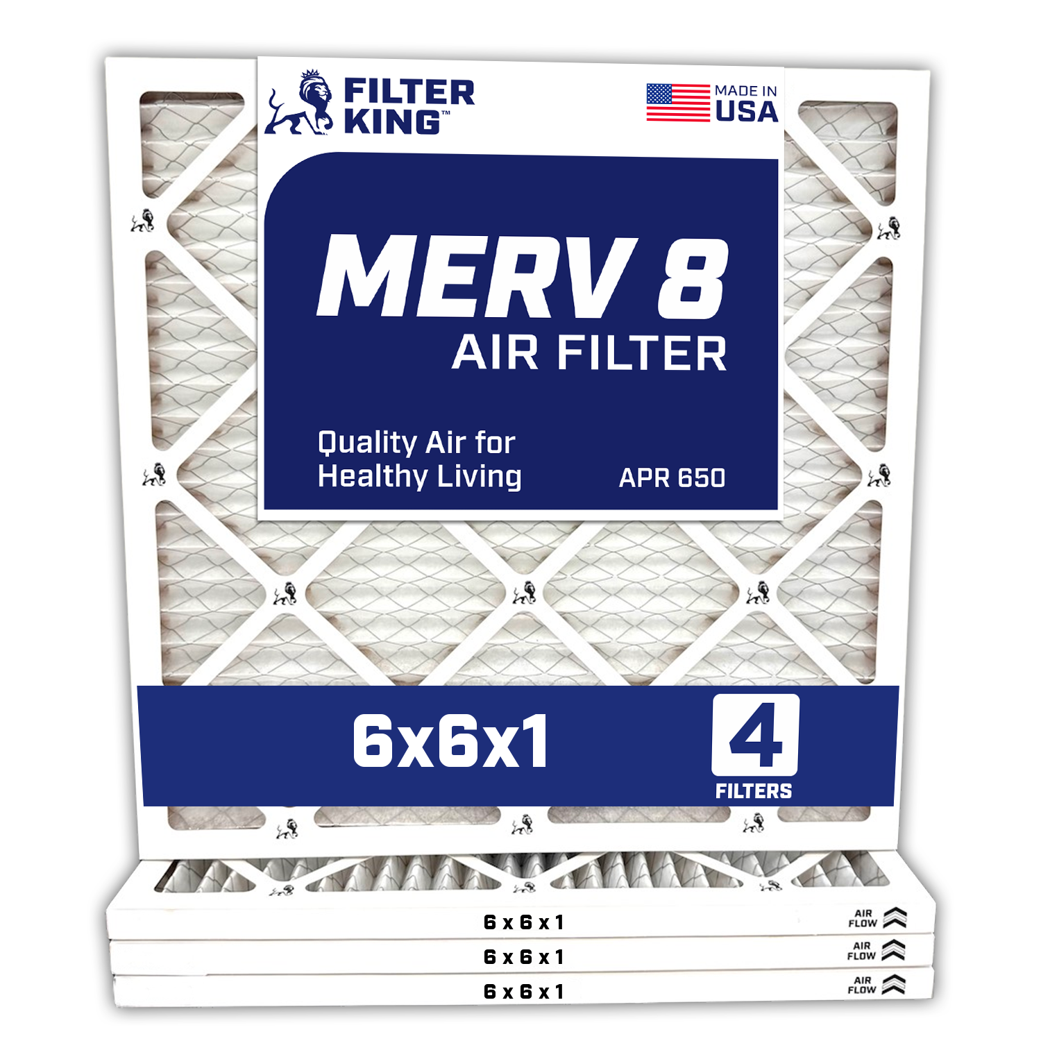 Filter King 6x6x1 Air Filter 4-PACK MERV 8 Actual Size 6 x 6 x .75″