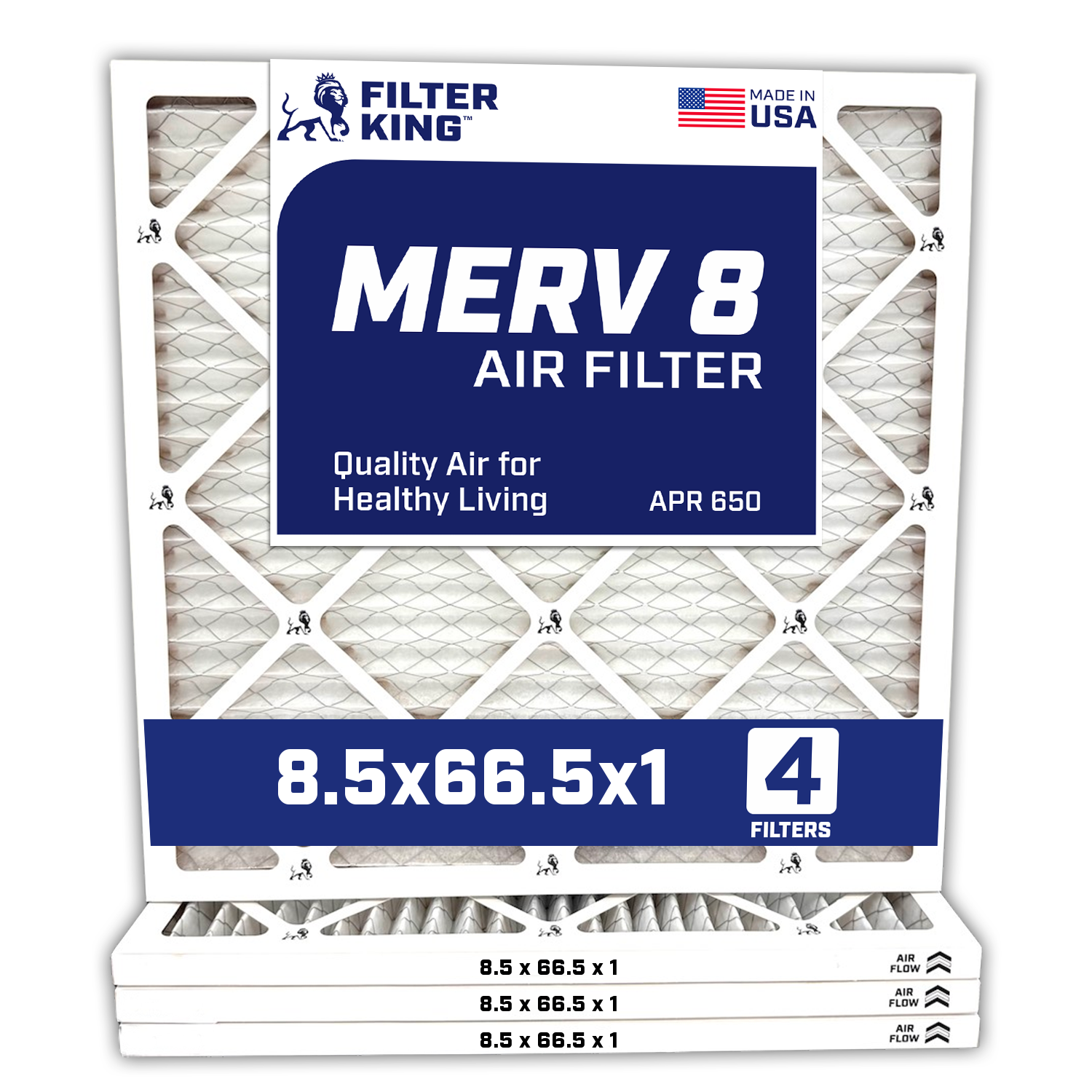 Filter King 8.5×66.5×1 Air Filter 4-PACK MERV 8 Actual Size 8.5 x 66.5 x .75″