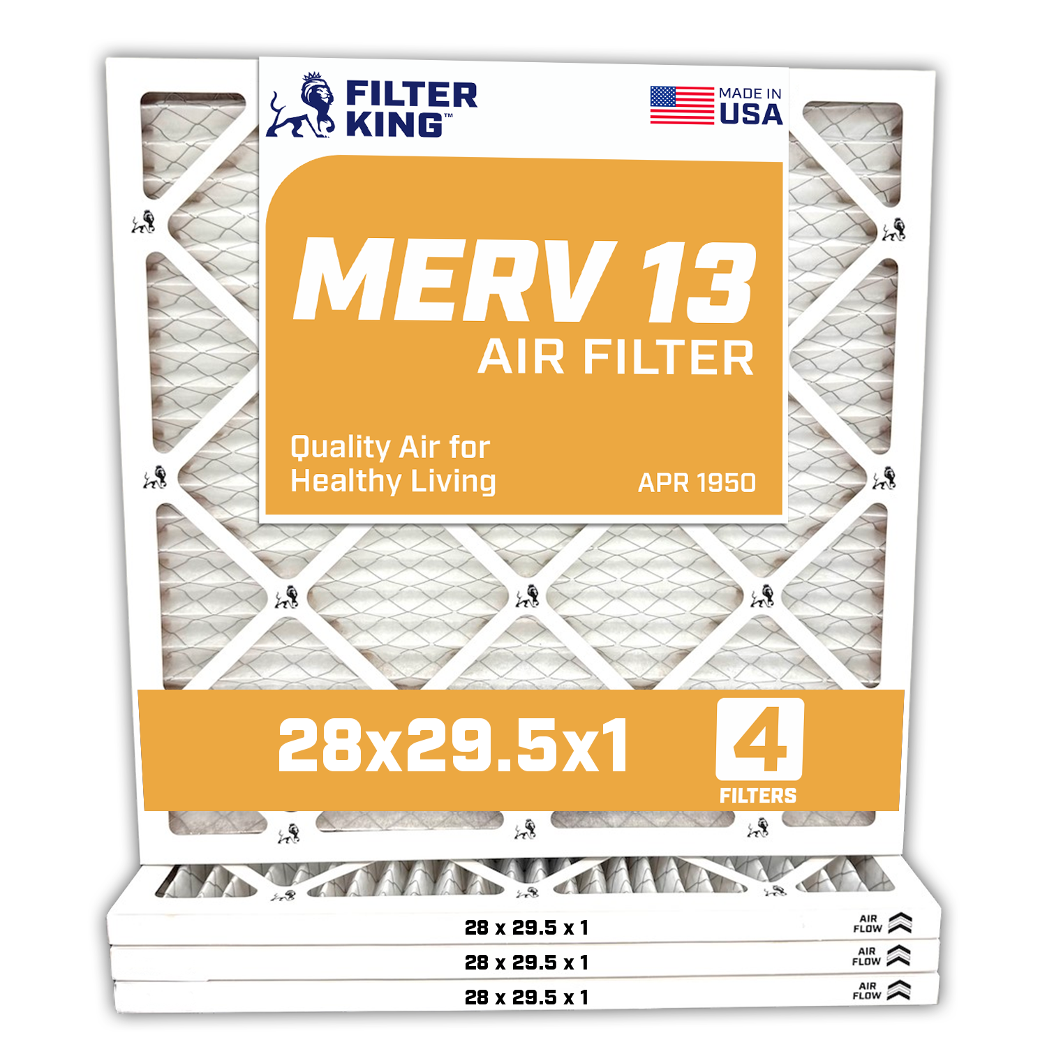 Filter King 28×29.5×1 Air Filter 4-PACK MERV 13 Actual Size 28 x 29.5 x .75″